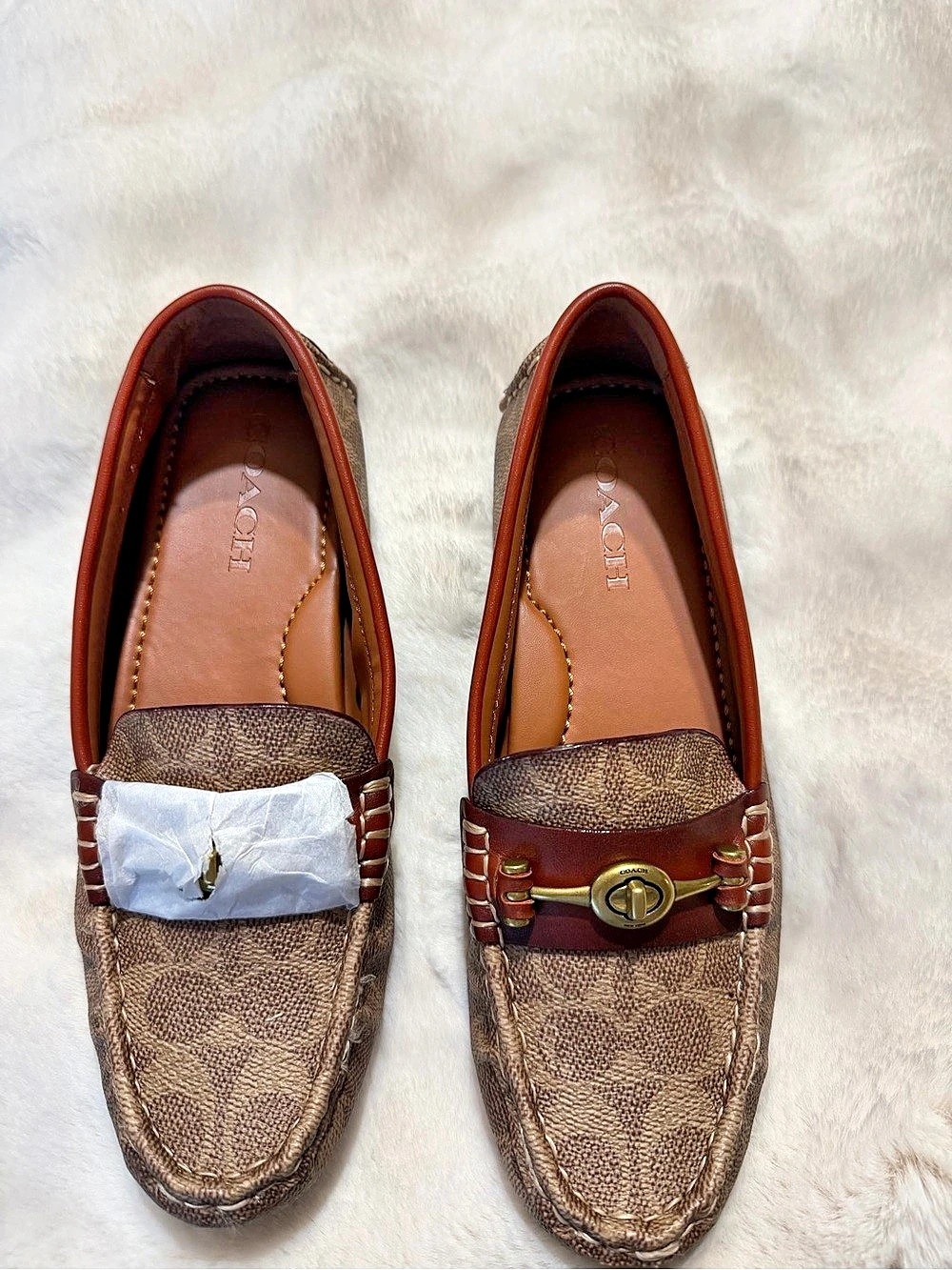 Coach Crosby Turnlock Driver in Signature Canvas Brown Loafers US 8B